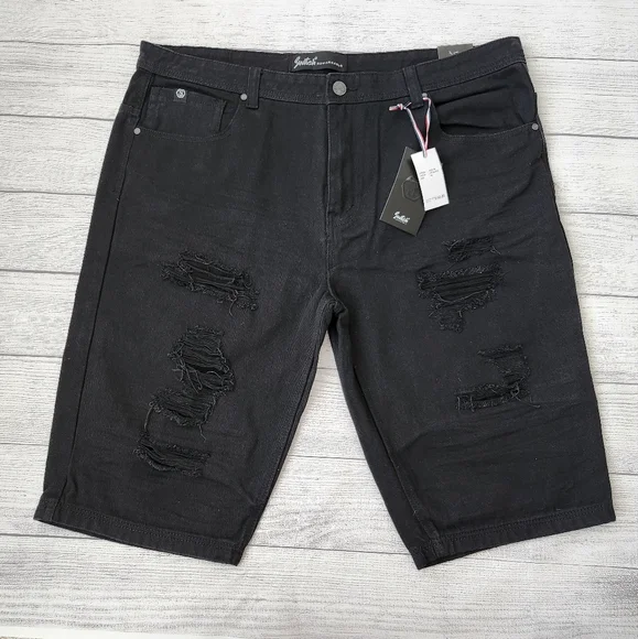 Plus Size Black Distressed Denim Shorts - Picture 1 of 16